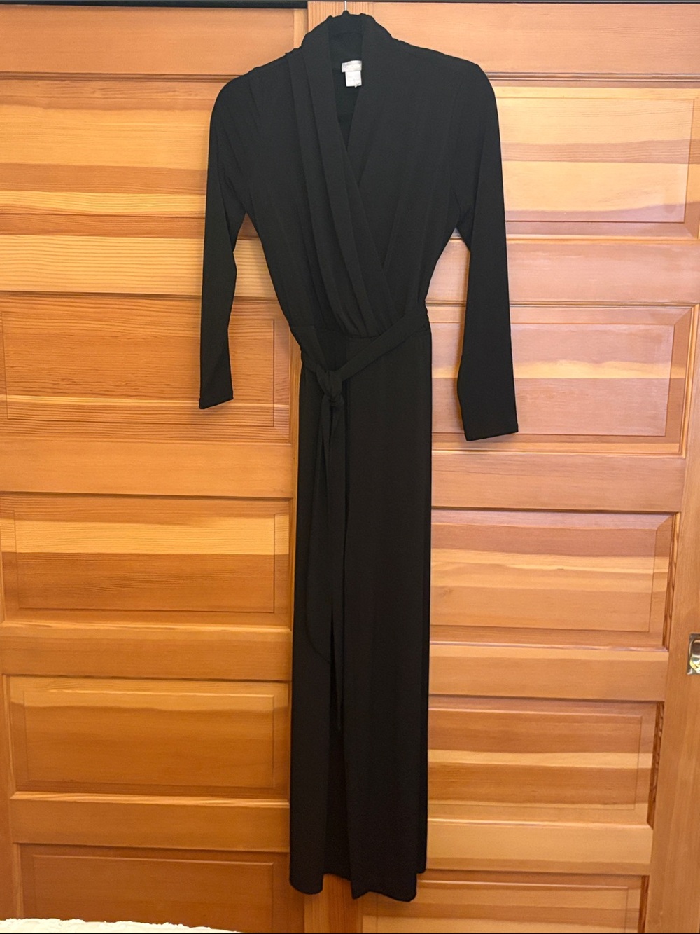 Chico’s Sleek Black Long-Sleeve Wrap Jumpsuit with Waist Tie